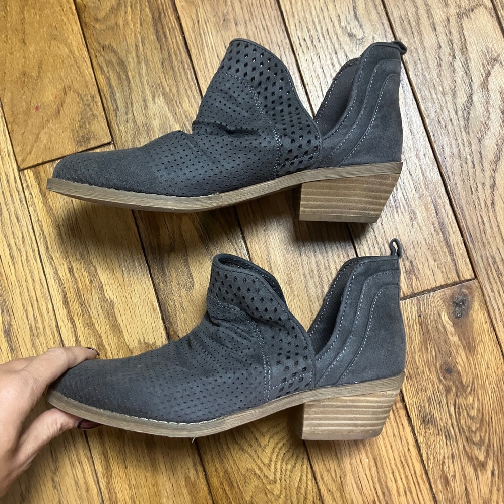 Report Delores Grey Perforated V-Cut Ankle Booties Size 7.5